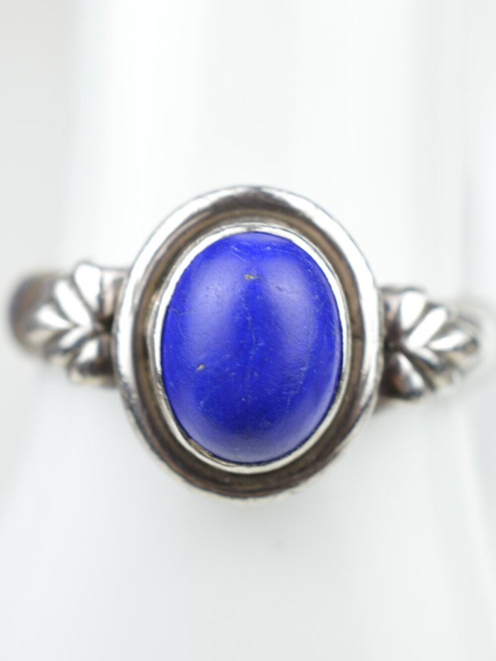 Vintage 925 Sterling Silver Lapis Lazuli Oval Leaf Ring Size 8.25
